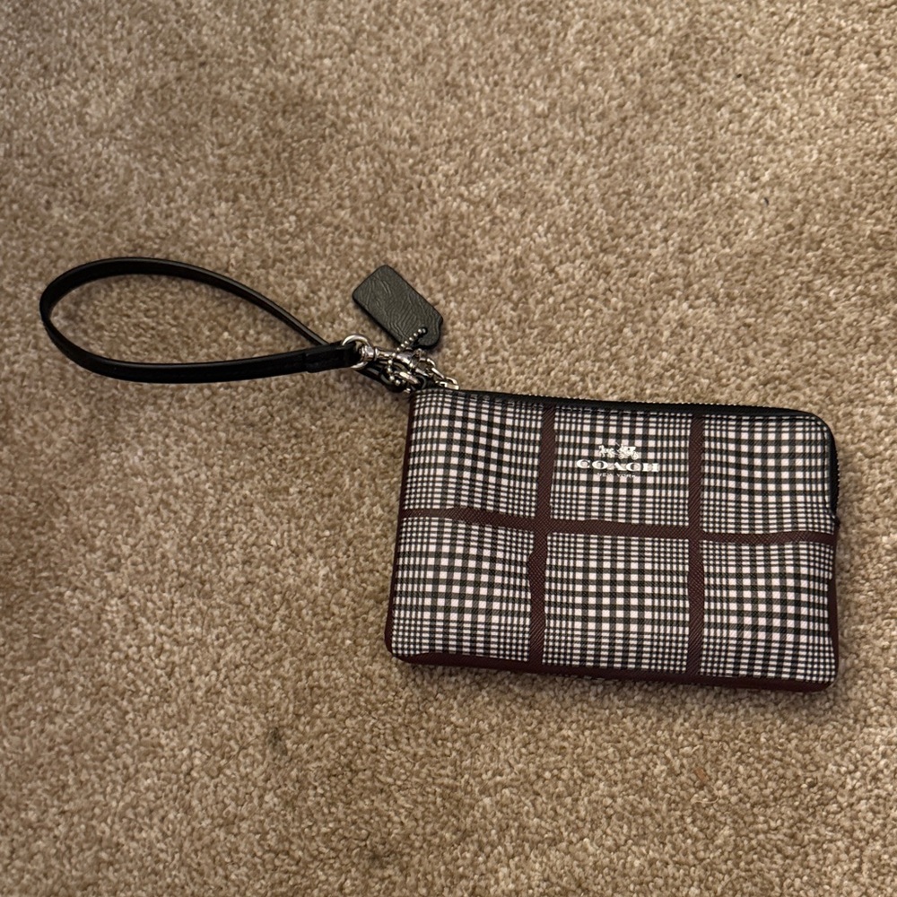 Coach Black, White & Purple Plaid Wristlet